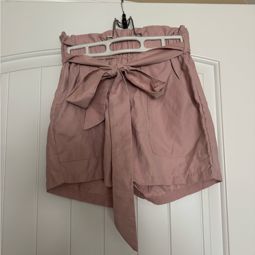 SHEIN Pink High Waist Tie-Belt Shorts